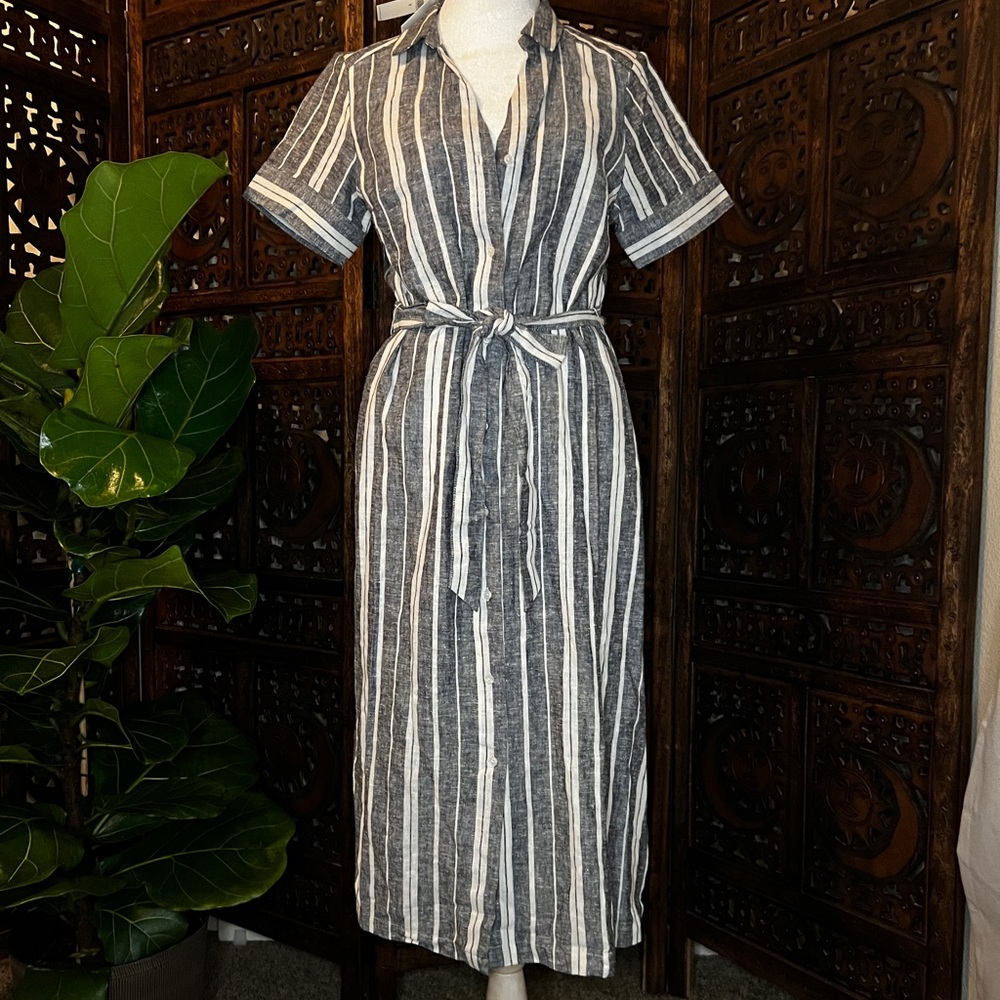 NWT Banana Republic Button Down Stripe Linen Shirt Dress